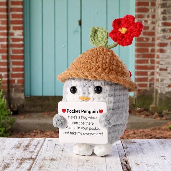 Pocket Penguin Plush with Flower Hat Motivational Message Spring Cottagecore - Picture 4 of 16
